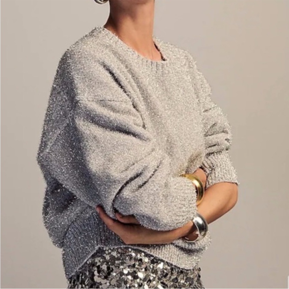 J.Crew Relaxed Crewneck Sweater in Metallic Brushed Yarn Silver New YearvSmall
